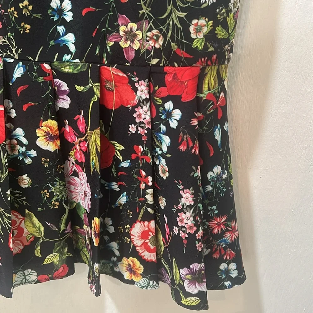 ADRIANNA PALLEL  DRESS WOMEN SIZE 9 BLACK FLORAL PEPLUM HEM - Picture 6 of 14